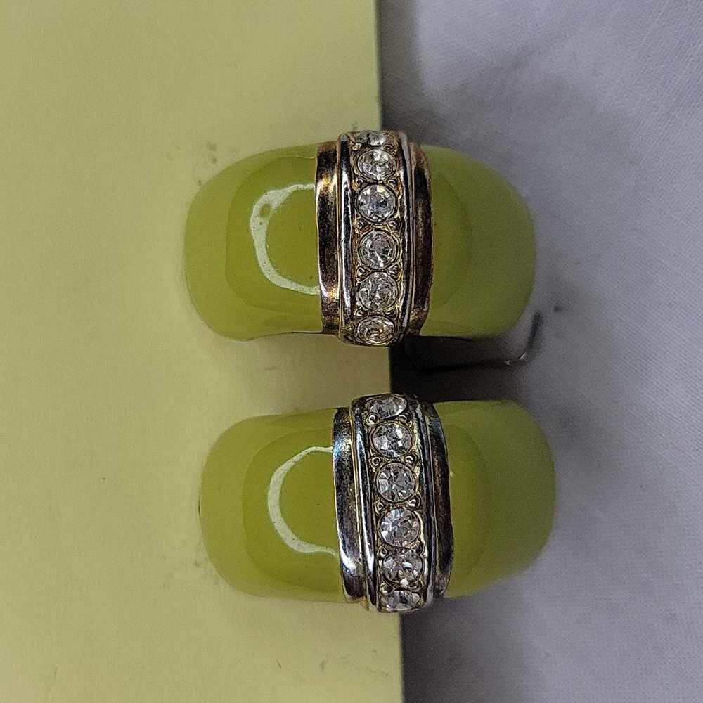 Vintage Green Plated Dimond Clip-On Earrings